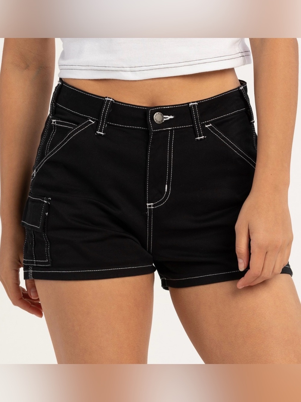 Dickies Black Cargo Jean Shorts with White Contrast Stitching